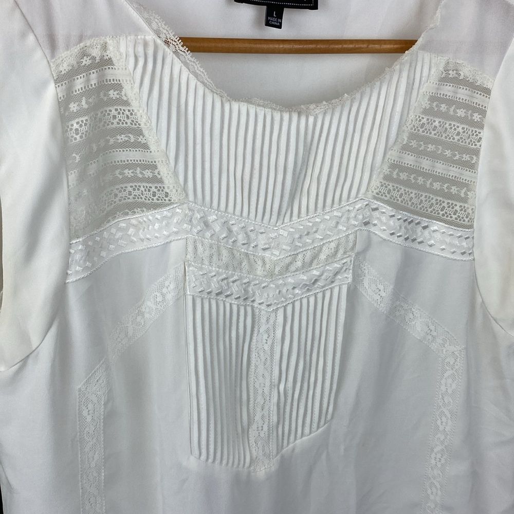 Sam Edelman Ivory Lace Trim Pleat Front Short Sleeve Blouse Top L - Picture 5 of 7